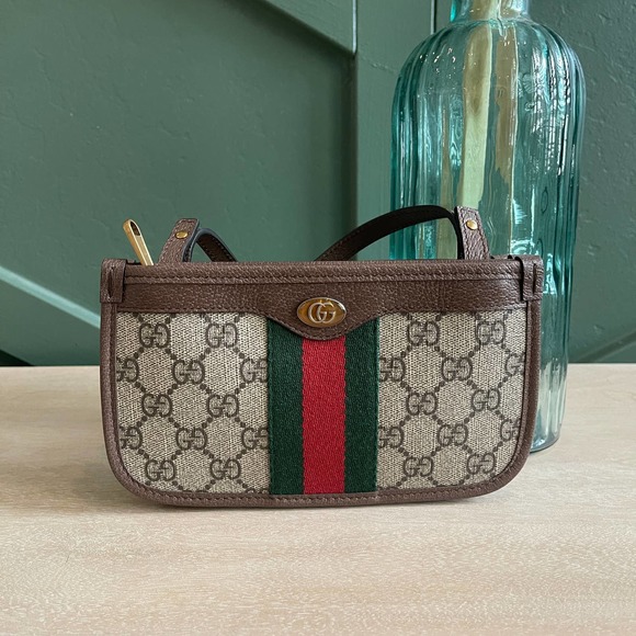 ❌SOLD❌NEW Gucci Ophidia GG Supreme Coated Canvas Triple Zip Flat Crossbody Bag